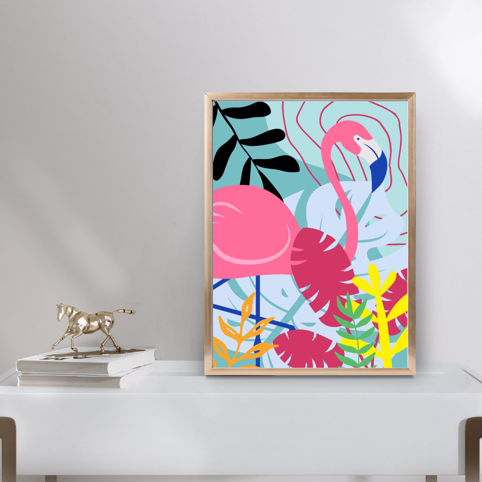 Pink Flamingo Poster | Colorful Home Decor Maximalist Eclectic Art Bohemian Housewarming Gift Modern Boho