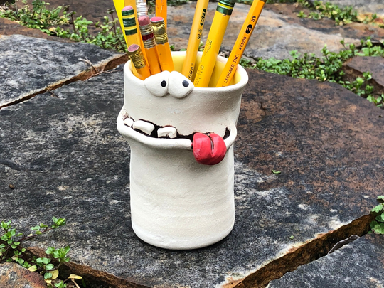 Lemon Yellow Pencilhead Pencil Holder Or Silly Cup
