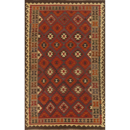 Multi-Color Kilim Reversible Area Rug Flat-weave Wool Carpet - 6'10" x 9'8"