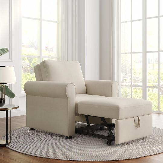 Modern 3-in-1 Multi-Function Single Sofa Bed Chair with Convenient Wheels and Metal Frame