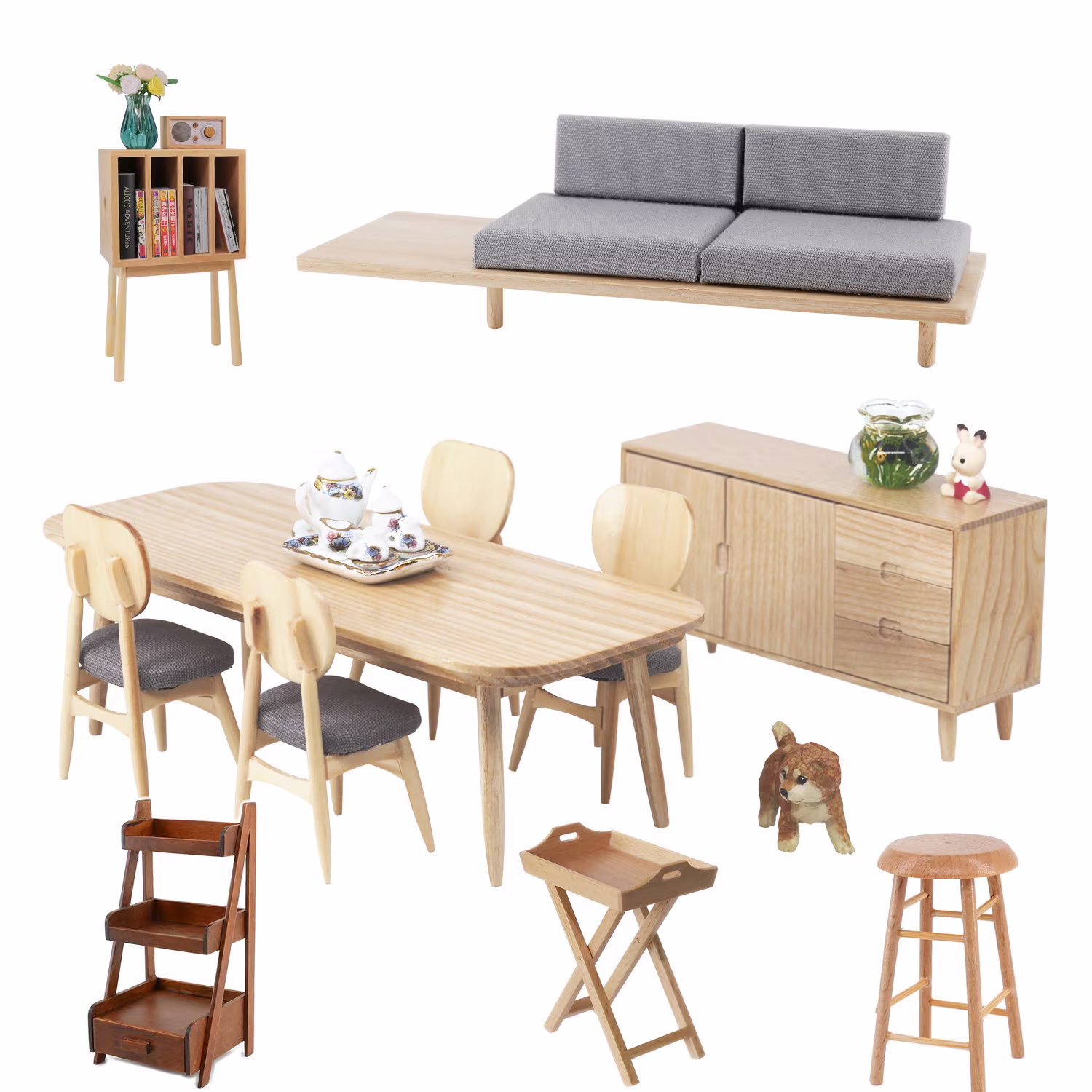 1/12 Dollhouse Miniature Simulation Furniture Models Mini Sideboard Sofa Coffee Table Wardrobe Storage Rack Kids Desktop Toys