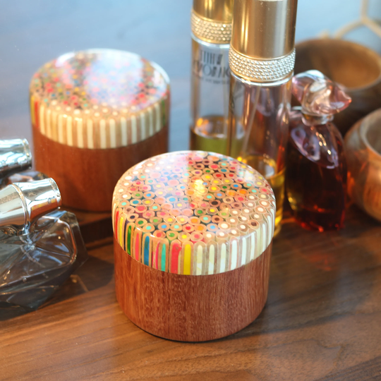 Multi-Color Pencil Jewelry Box - Handmade Round Storage With Lid Natural Wood Craft Ring, Earring & Necklace Boxes