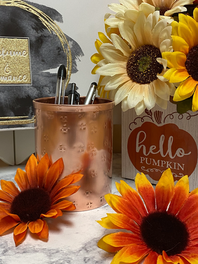Pencil Holder For Desk, 7Th Anniversary Gift, Copper Holder, Pen Office Desk Accessories, Textured Copper, Decor