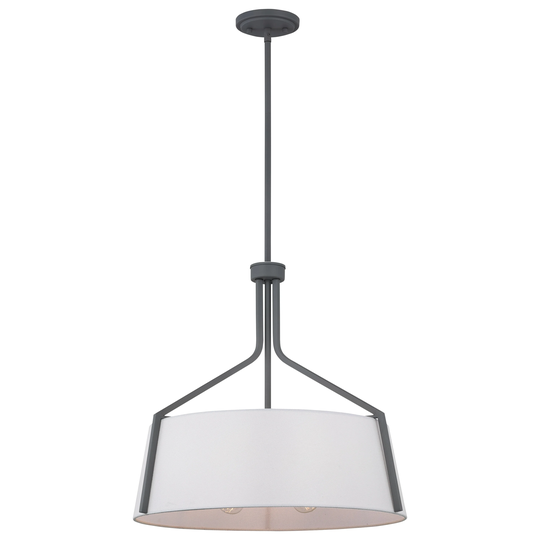 Livingston 4 Light Pendant Medium Base 60 Watt Putty Gray Finish White Linen Fabric Shade