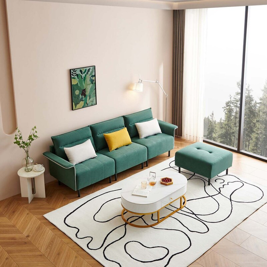 EYIW Mid-Century Modern L-Shaped Sectional Sofa with Removeable Ottoman and 3 Pillows, Suede Tufted Sofa for Living Room