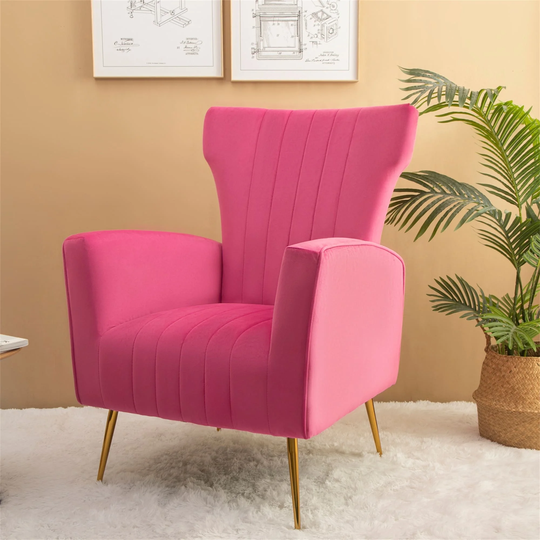 Modern Wingback Accent Lounge Arm Chair Velvet Chair with Gold Metal Legs Upholstered Single Sofa Chair for Living Room Bedroom