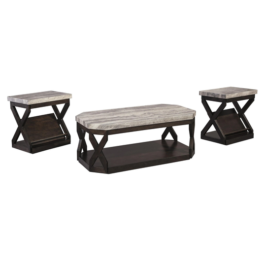 Faux Marble Table Set with 1 Coffee Table and 2 End Tables, Gray and Brown