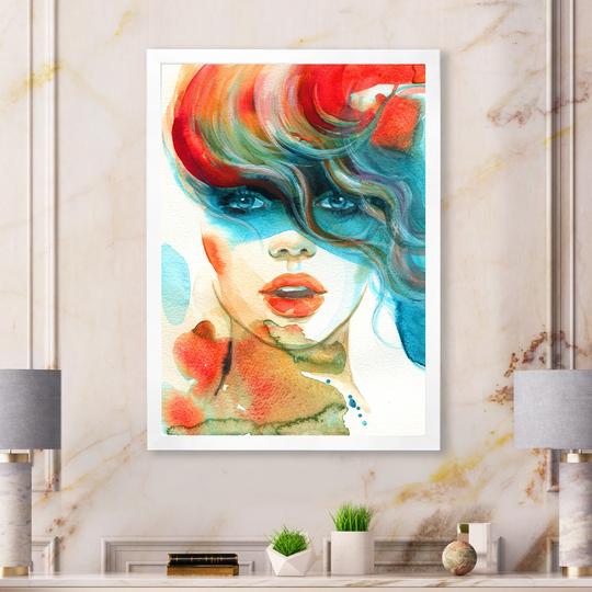 Designart 'Colorful Model Woman Portrait V' Glam Framed Wall Decor