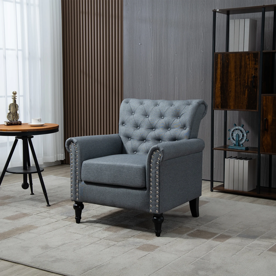 CTEX Mid-Century Upholstered Accent Chair with Tufted Back, Padded Seat and Solid Wood Frame