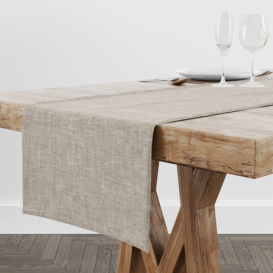 Linen Table Runner, Beige in Melange Cotton Dinning Room Home Decorative