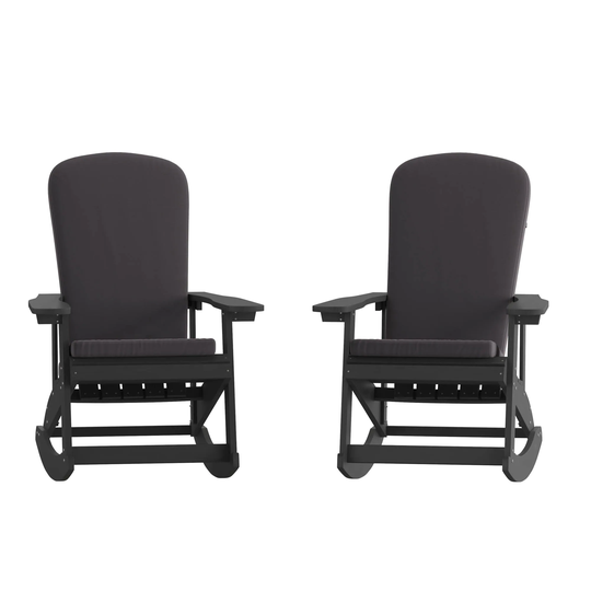 Flash Furniture Set of 2 Adirondack Rocking Chairs in Black with Gray - 29.5"Wx37.75"Dx39.5"H