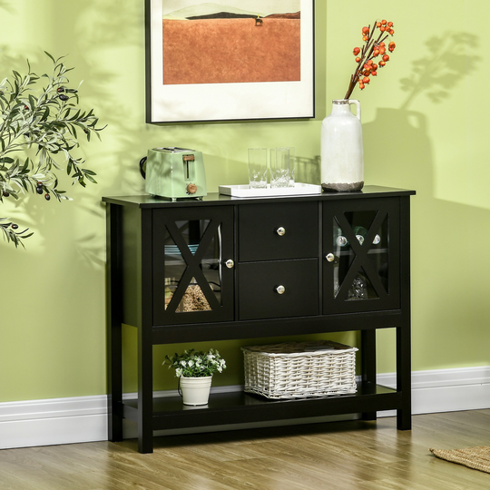 HOMCOM Modern Sideboard, Glass Door Buffet Cabinet with Adjustable Shelves