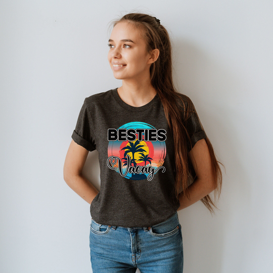 Besties Vacay Shirt, Bff Vacation Matching Sunset Travel Buddies Team, Adventure Road Trip Retro Family