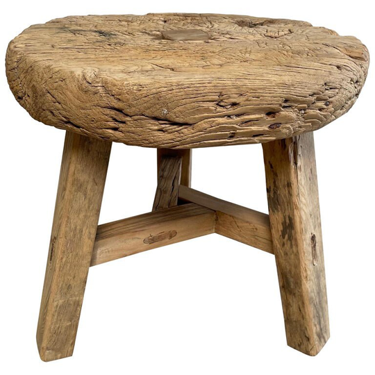 Vintage Elm Wood Wheel Table