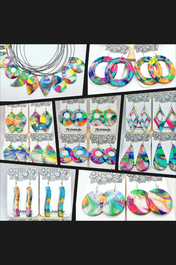 Colorful Hand-Painted Wooden Earring, Resin Rainbow Statement Summer Fashion, Beachy Style, Dangle Her Gift Ideas