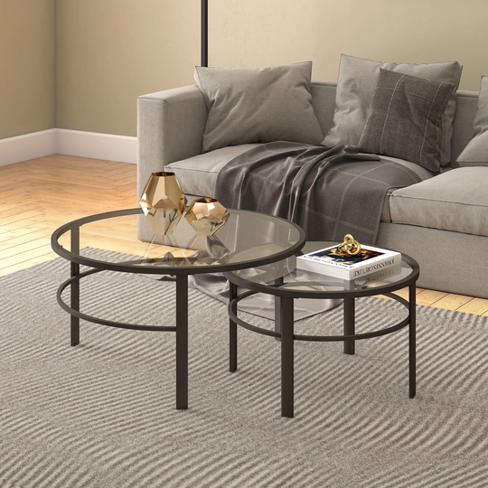 Round Nested Coffee Table in Blackened Bronze, Coffee Table coffee tables for living room, studio apartment essentials
