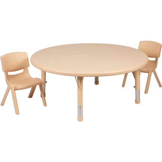 Offex 45" Round Height Adjustable Natural Plastic Activity Table Set with 2 Chairs