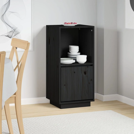 Sideboard Black 15"x13.8"x31.5" Solid Wood Pine