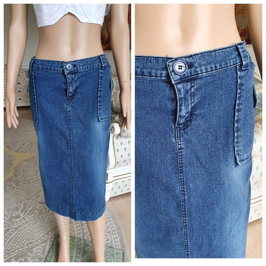 Midi Denim Skirt Womens Blue Vintage Pencil Jeans Skirt Xl
