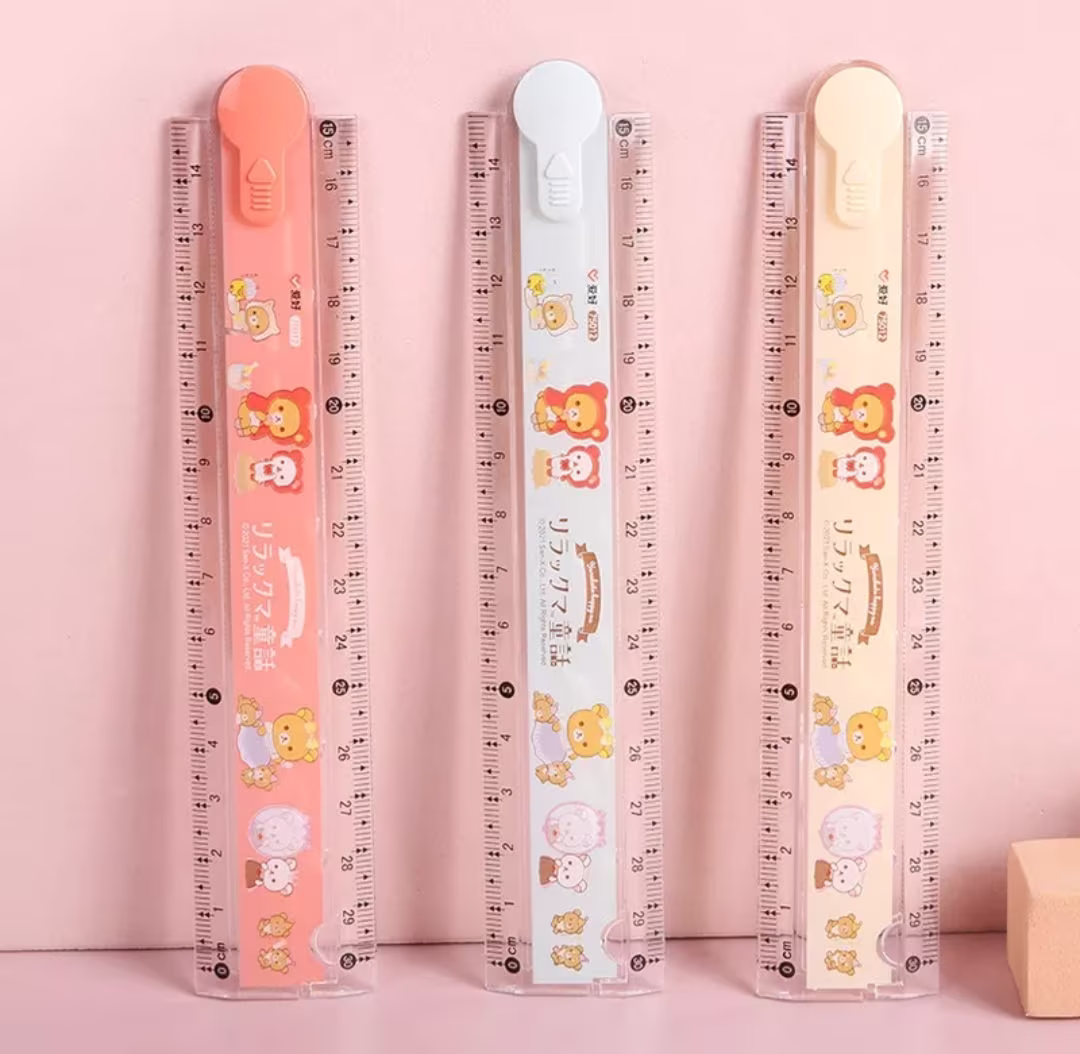 3Pcs Cute Bear Straight Ruler, Random Color Measuring Tool, 30cm Folding Drawing School, Office Stationery Supply, Kids Gift
