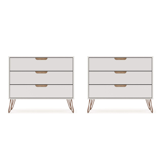 Manhattan Comfort Rockefeller 3 Drawer Storage Dresser, Off White/Natural (2 Pk)