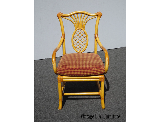 Vintage Tiki Palm Beach Style Bamboo Rattan Pineapple Motif Accent Chair
