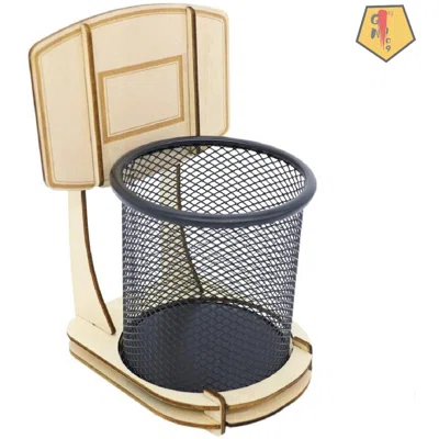 Creative Pen Pencil Holder, Handmade Wooden Basketball Stand Pencil Organizer, Metal Mesh Pencil Cup For Kids Desk Office Home School Supplies Birthda