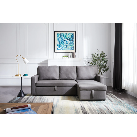 Classic L Shaped Convertible Sectional Sofa with Pulled Out Bed, 2 Seats Sofa and Reversible Chaise with Storage
