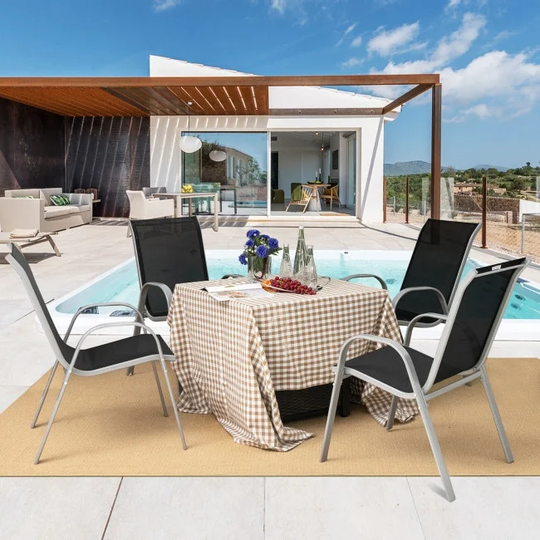 4 Pieces Stackable Patio Dining Chairs Set with Armrest-Black - 29" x 21.5" x 35.5" (L x W x H)