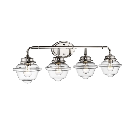 Neo-Industrial 4 Light Bathroom Vanity Light in Polished Nickel