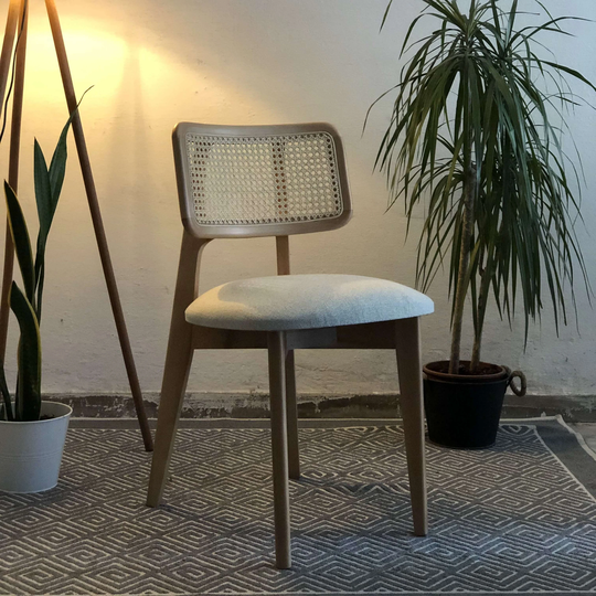 Dining Chair For Kitchen With Rattan Back - Personalized Color & Dimension Options Linen, Leather Customize Handmade Furniture