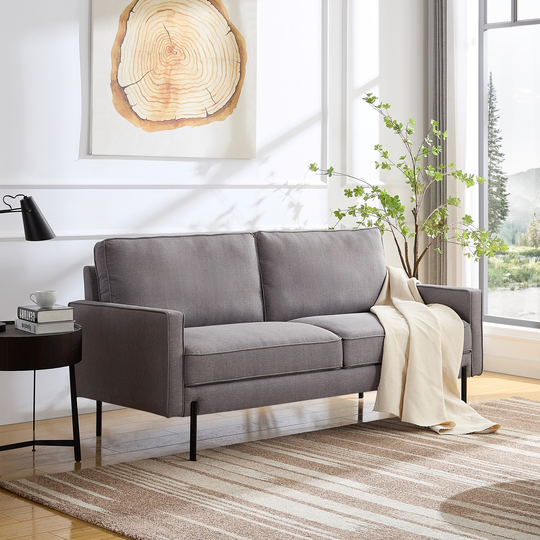 Snowhill 71''W Modern Linen Sofa, 3-Seater, Matte Black Metal Legs