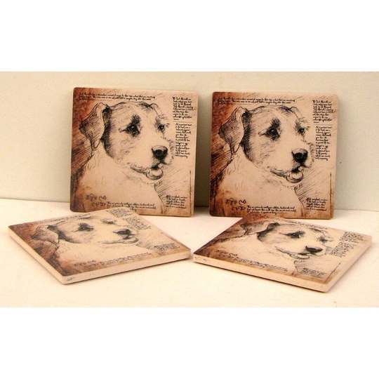 Jack Russell Terrier Coasters Set of 4 - Teal - 4" W x 4" L x 1/4" D.