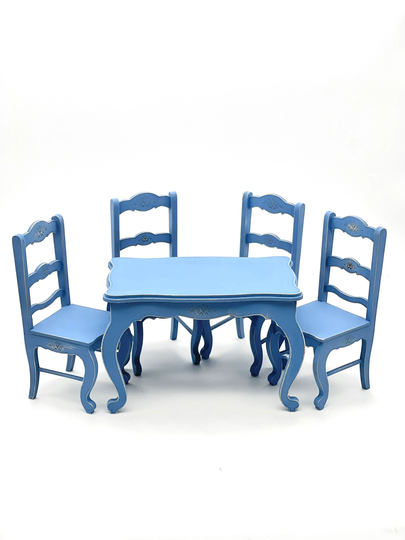 1/6 Wooden Table & Chairs For Dollhouse, Distressed Blythe, Barbie, Bjd Dolls, Dining Set Roombox