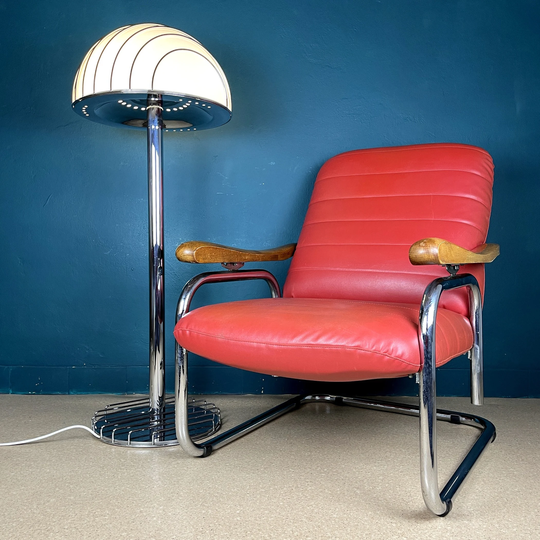 Mid-Century Modern Red Armchair Italy 1970S Vintage Italian Lounge Recliner Chair