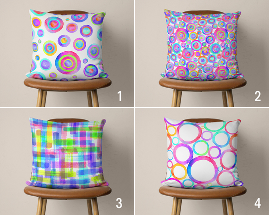 Abstract Colorful Pillow Cover, Pastel Bright Colored Case, Circle Pattern Cushion Multicolored Pillow, Housewarming Gift
