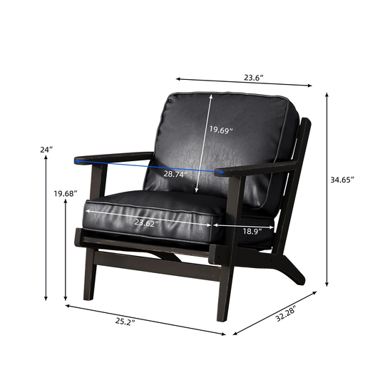 Solid Wood Removable Cushion Arm Chair, Pu Leather Accent Chair