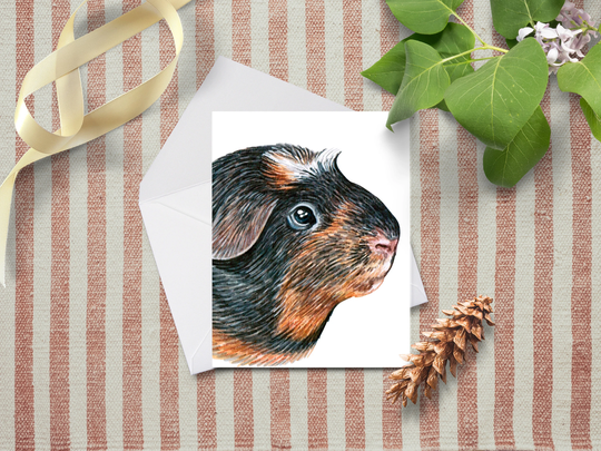Tri-Color Guinea Pig Note Card~Blank Watercolor Pet Notecards~Rodent Stationery~Gift For Mom~Guinea Gifts