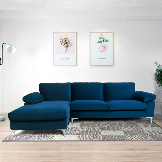 Velvet Left Facing Sectional Sofa with Chaise Lounge