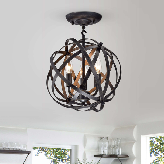 Small-version Benita Antique Black 3-Light Metal Globe Flush Mount