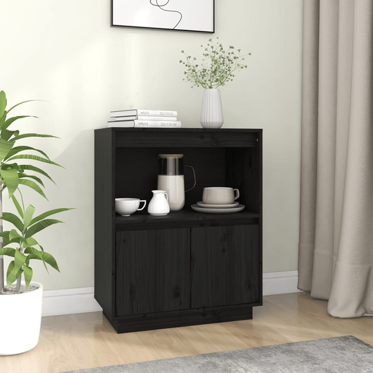 Sideboard Black 23.6"x13.4"x29.5" Solid Wood Pine