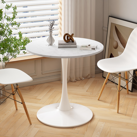 EYIW 32"Modern Round Dining Table with Printed White Marble Table Top,Metal Base Dining Table