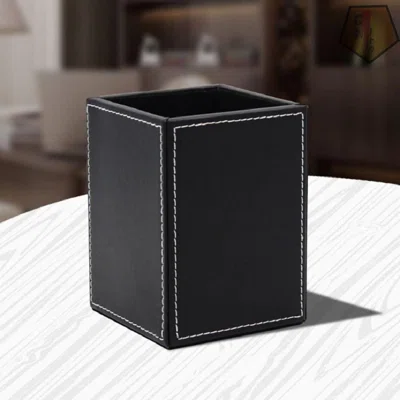 PU Leather Square Pen Holder Desktop Stationery Pencil Organizer Case Pen Holder Pencils Cup Multifunction Office Accessories Container Box Storage Pe