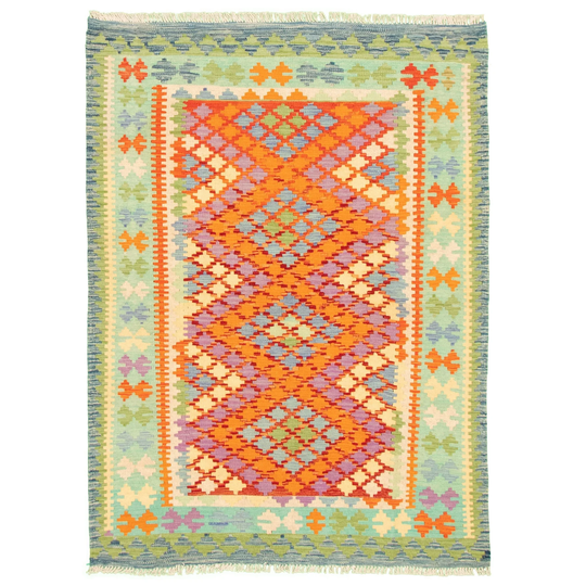 ECARPETGALLERY Flat-weave Bold and Colorful Multi Color Wool Kilim - 4'8 x 6'4