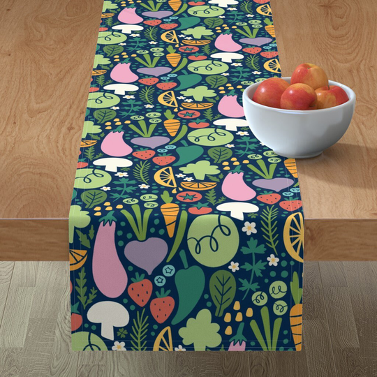 Geometric Garden Table Runner - El Huerto By Natalia Gonzalez Fruit & Vegetable Botanical Cotton Sateen Spoonflower