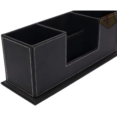 Pen Pencil Holder Organizer For Desk, Leather Desk Organizer Office Supplies Desktop Storage Box For Business Card/Mobile Phone/Remote Control/Station