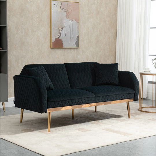 Velvet Sofa Accent Sofa Loveseat Sofa with Rose Gold Metal Feet Black