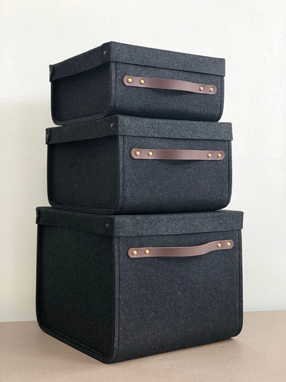 Set Of 3 Bins With Lids/Felt Storage Home Storage Box Lid Possible in Custom Size