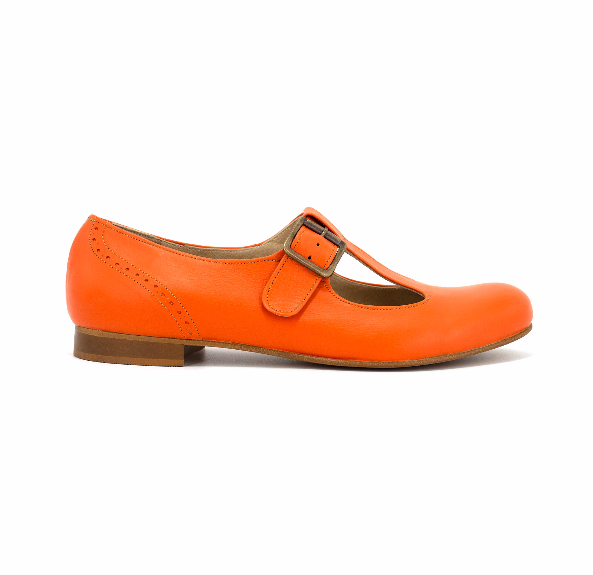 Orange Mary Jane Shoes, Wide T Strap Shoe, Leather Flats, Ballet Flats, Mary Janes, Round Toe Womens Shoes, Custom Shoes, Handmade Shoes