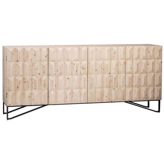 Blakely 84-inch Reclaimed Pine and Iron 4-Door Sideboard in a Light Warm Wash Finish